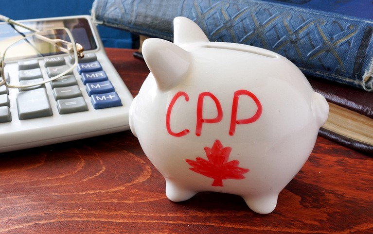 Piggy bank with CPP (Canadian Pension Plan) written on it.