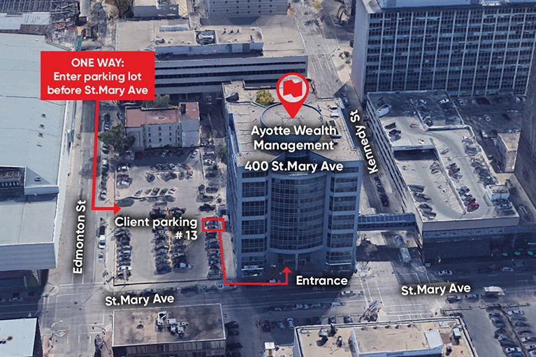 A map indicating the office and parking for Ayotte Wealth Management Team