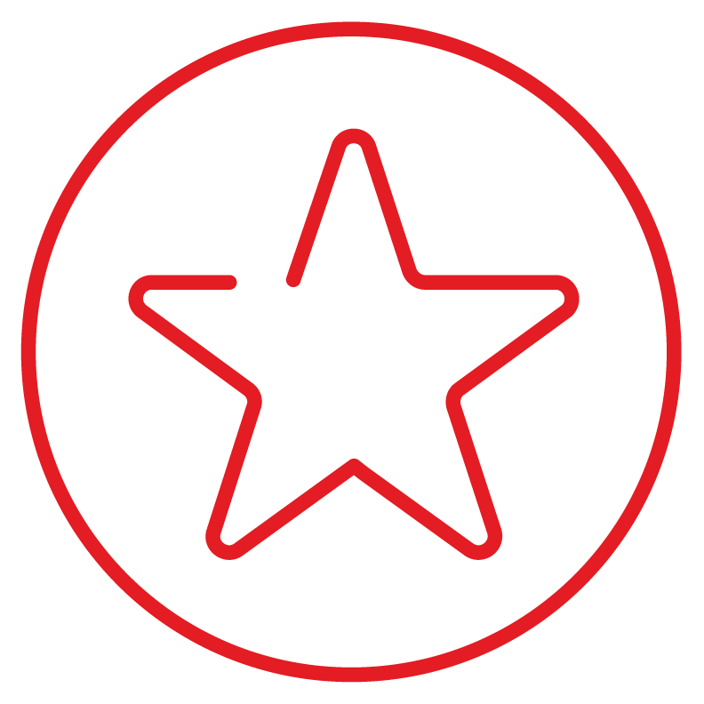 A star placed within a circle to represent client feedback.
