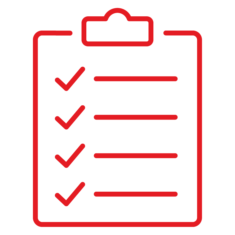 Pictogram of a sheet of paper with checkmarks demonstrating financial plan implementation.