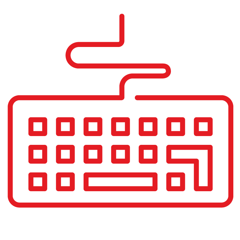 Pictogram of a keyboard demonstrating monitoring and adjustments made to investments daily. 