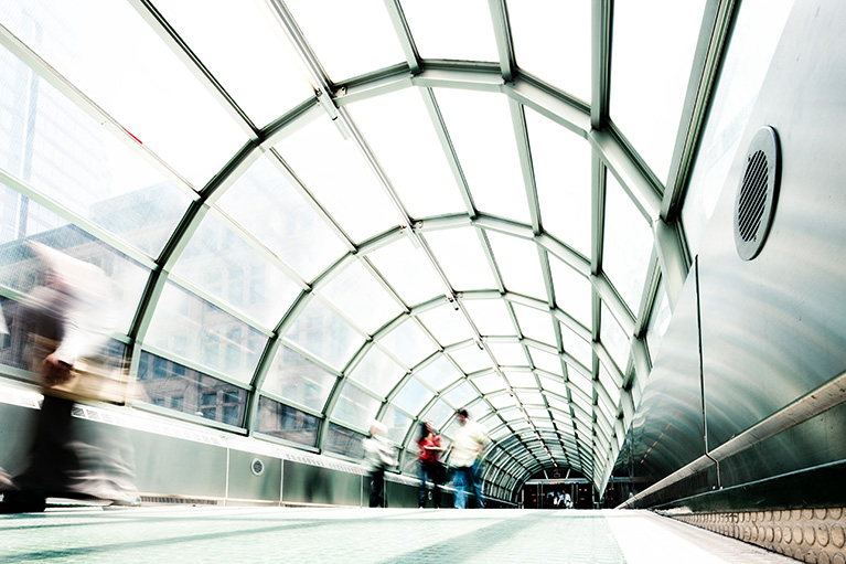 glass covered pedestrian walkway