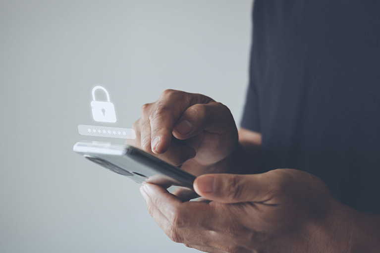  businessman using the smart mobile phone to access on smartphone for validate password for biometric two steps authentication to unlock security, 