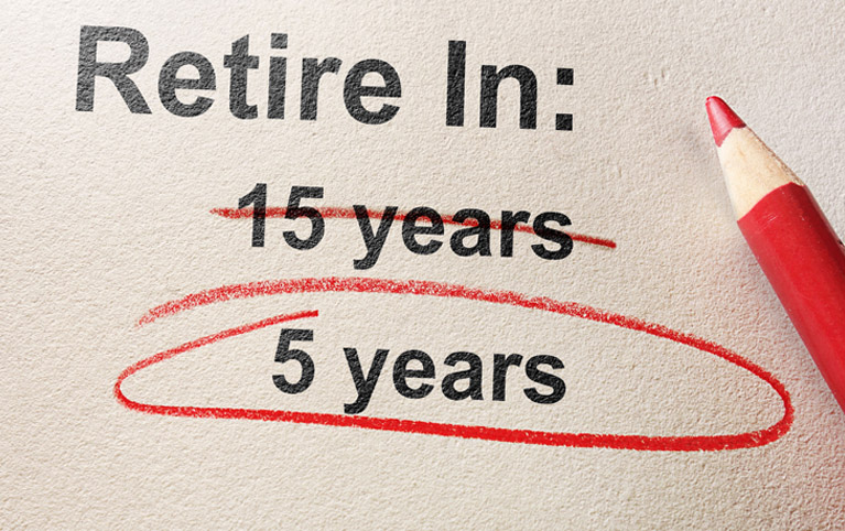 text showing words - "Retire In:" 15 years (crossed out) 5 years (circled)