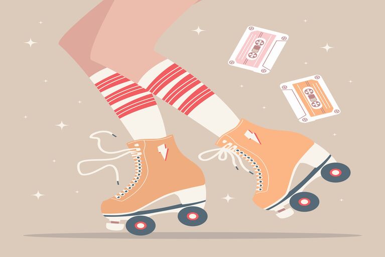 cartoon image of a pair of legs with roller skates