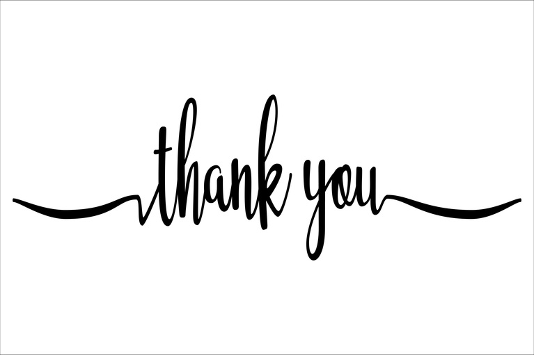 the words thank-you in black cursive in the middle