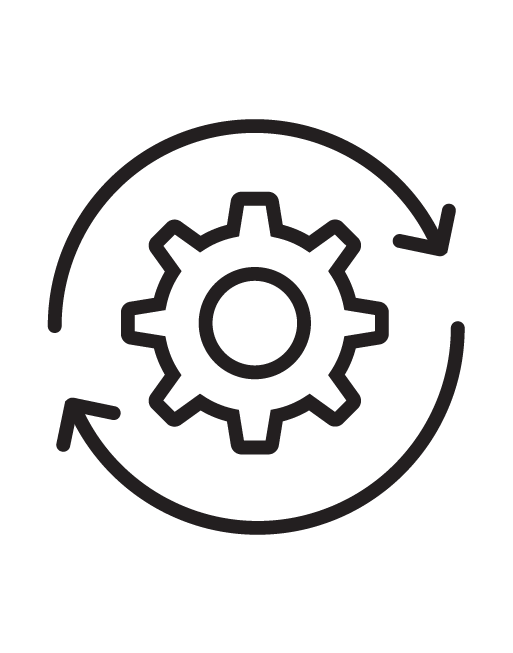 An illustration of a cog and two arrows circline it