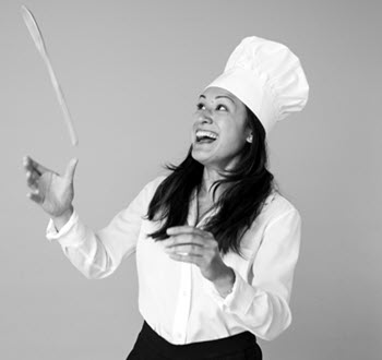 Danielle Bosaing from Jeff Wiebe Treasury Advisory Team with her cheffing equipment