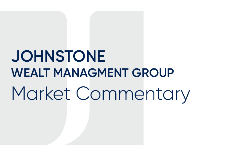 An image with the following text: Johnstone wealth group Market Commentary. On a gray square with the letter J.