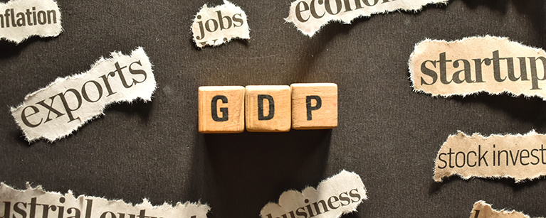 A close up picture of letters GDP representing gross domestic product.