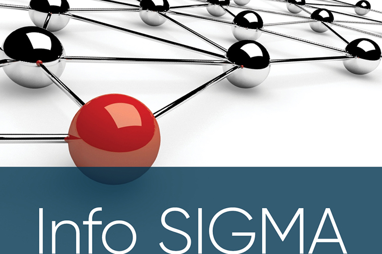  Silver-colored balls and one red ball all interconnected with text over them saying Info SIGMA.
