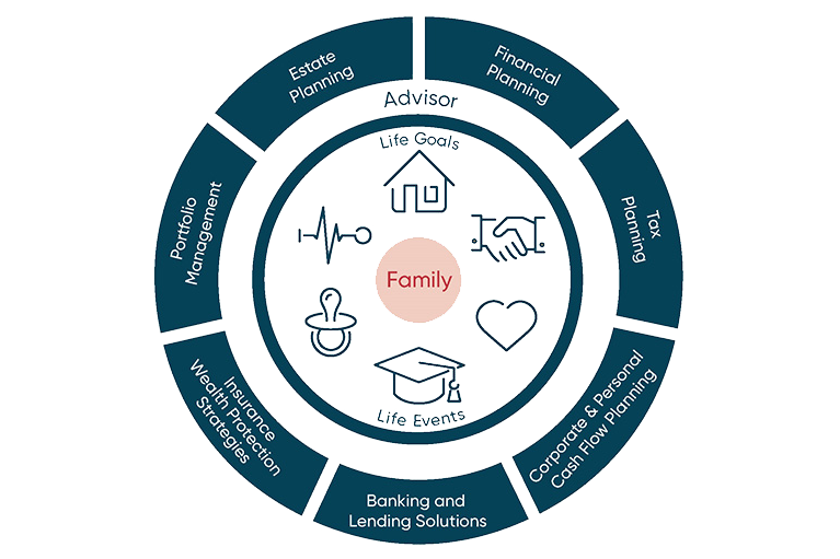 Diagram range of wealth management services.
