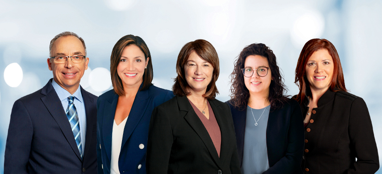 Picture of the team Marleau Wealth Management with Sylvain Marleau, Valérie Havard, Sonia Champagne, Maude Filion and Patricia Haworth