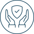Icon of two hands holding a shield to represent integrity.
