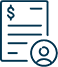 pictogram of a sheet with a dollar sign on it and lines representing policy document