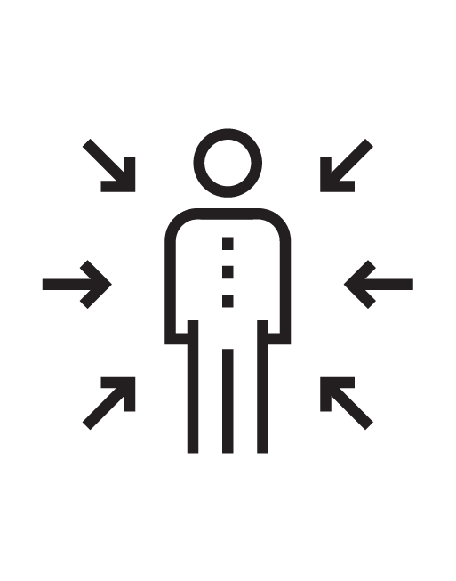 An illustration of a person with 6 arrows pointing in towards them