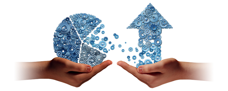  A hand holding a circular diagram and another hand holding an upward-pointing arrow, symbolizing the team's commitment to growing and optimizing your investments.