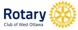 Rotary Club of West Ottawa in blue next to the gold rotary club wheel logo
