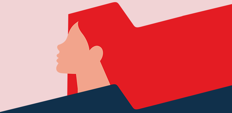Illustration of a woman with her hair becoming the National Bank logo 